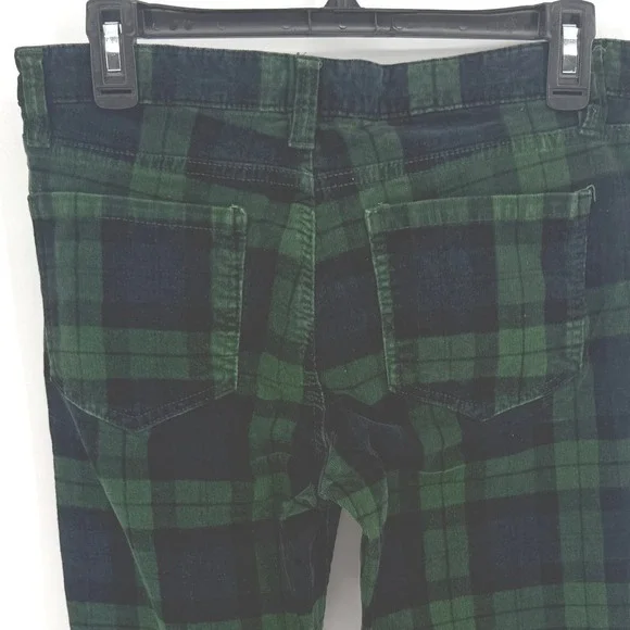 Joe Fresh Women's Plaid Corduroy Velvet Pants Green Blue Size 6 Slim Fit - Picture 2 of 6